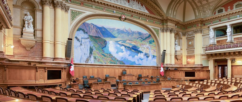 Nicht besetztes Bundesparlament in Bern