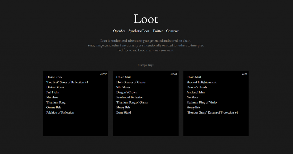 Das NFT-Projekt Loot und dessen Ökosystem Das NFT-Projekt Loot und dessen Ökosystem