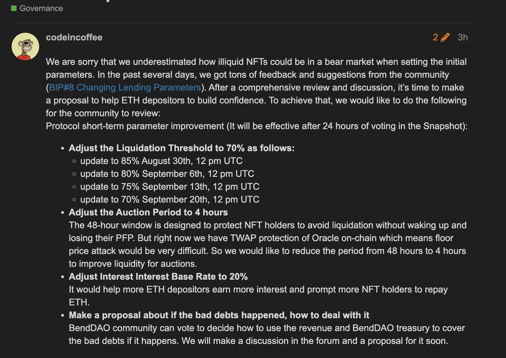 BendDAO emergency changes