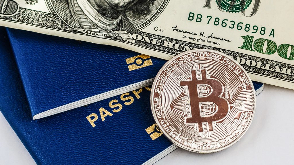 bitcoin virtual crypto currency financial concept pile of hundred us dollar